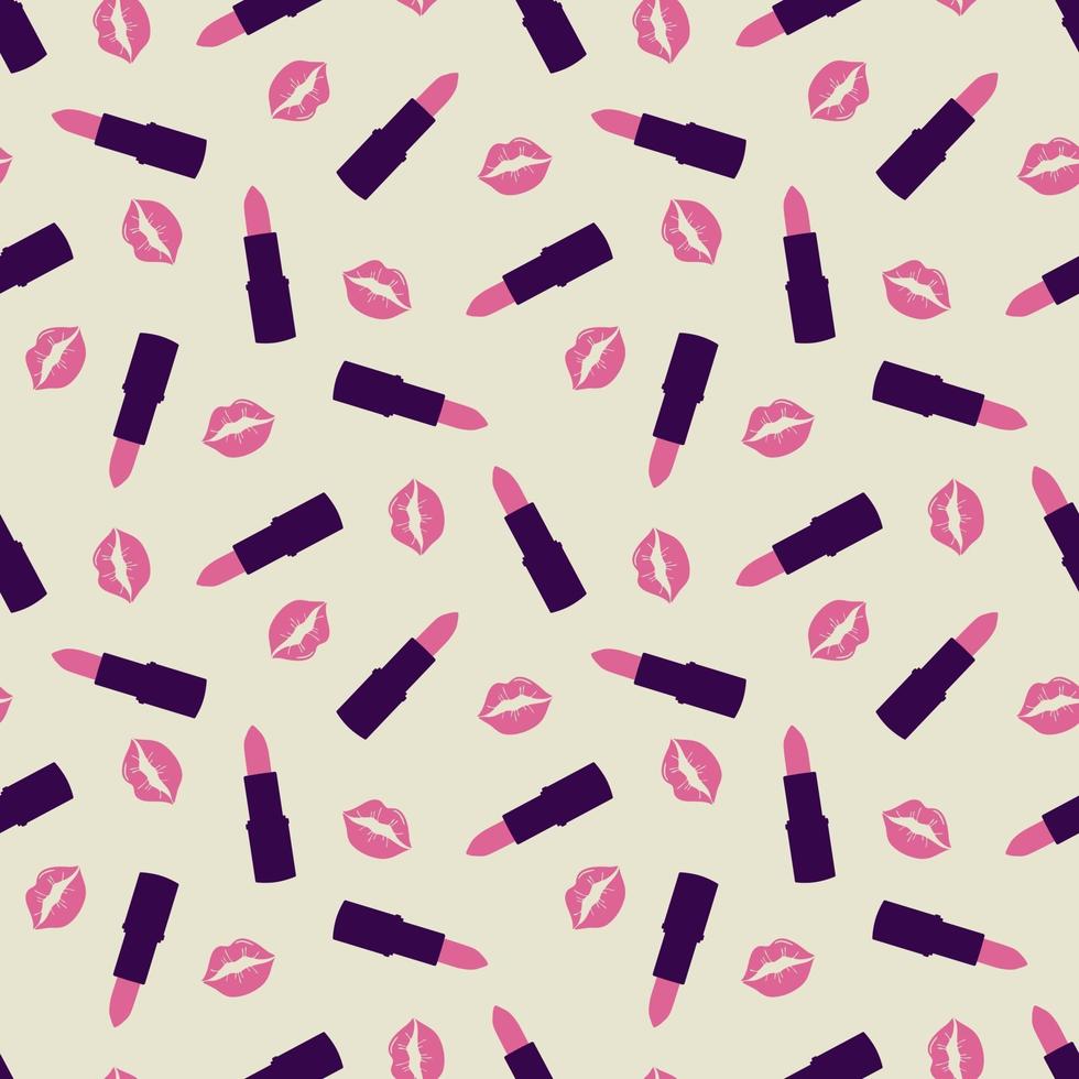 roze kussen en lippenstift naadloos patroon. cosmetisch naadloos patroon. ontwerp voor de schoonheidsindustrie, reclame, Valentijnsdag. vector illustratie