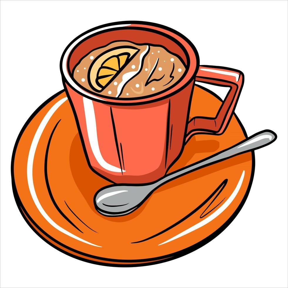 koffie in een mok koffie met melk in een mok café een restaurant cartoon stijl vector