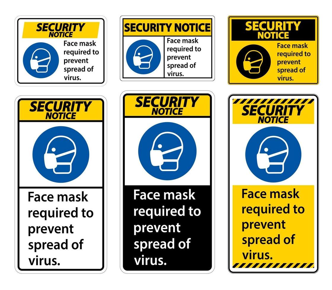 veiligheidswaarschuwing gezichtsmasker vereist om verspreiding van virusteken te voorkomen vector