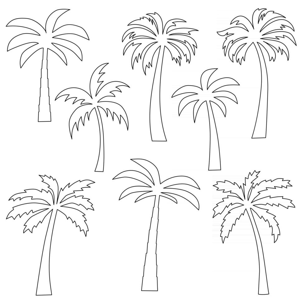 palmbomen zwarte omtrek digitale postzegels vector