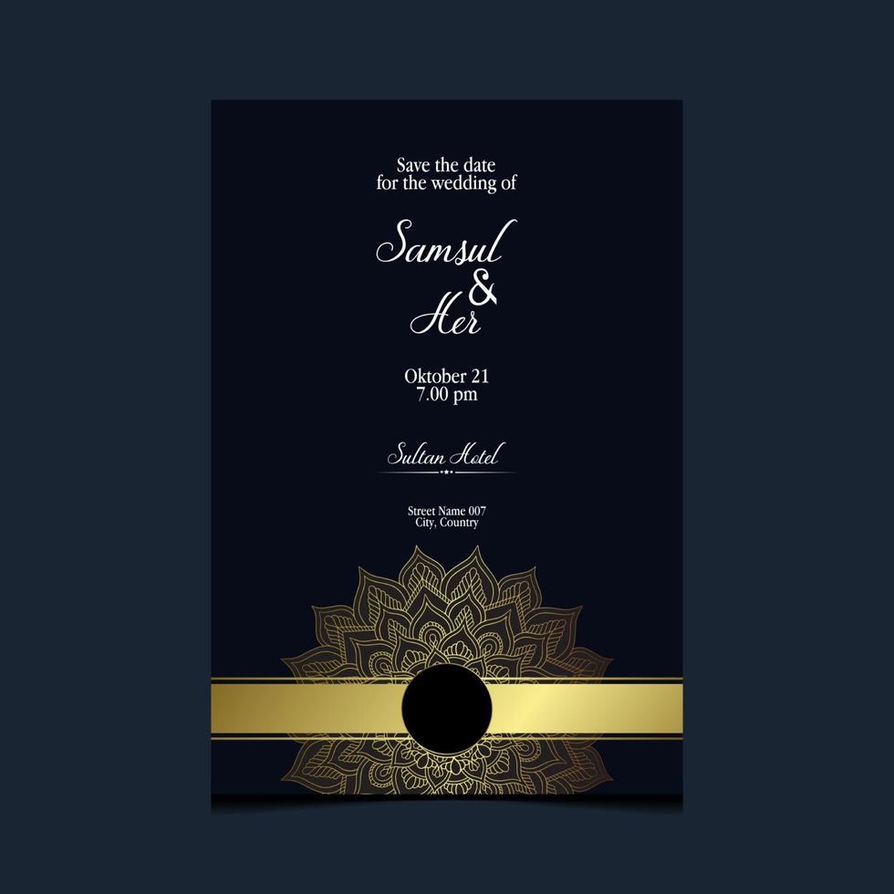luxe gouden mandala sierlijke achtergrond voor bruiloft uitnodiging vector