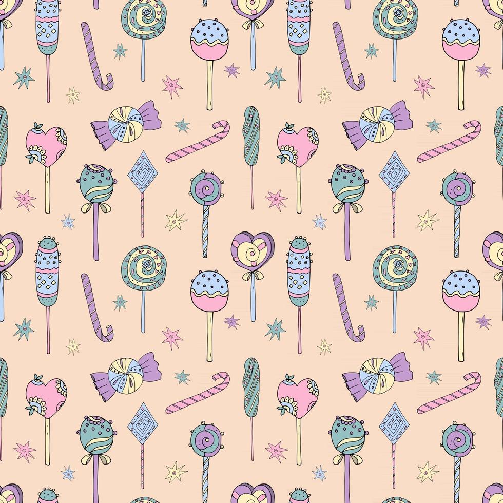 vectorillustratie van een naadloos patroon van lollies in verschillende kleuren en vormen vector