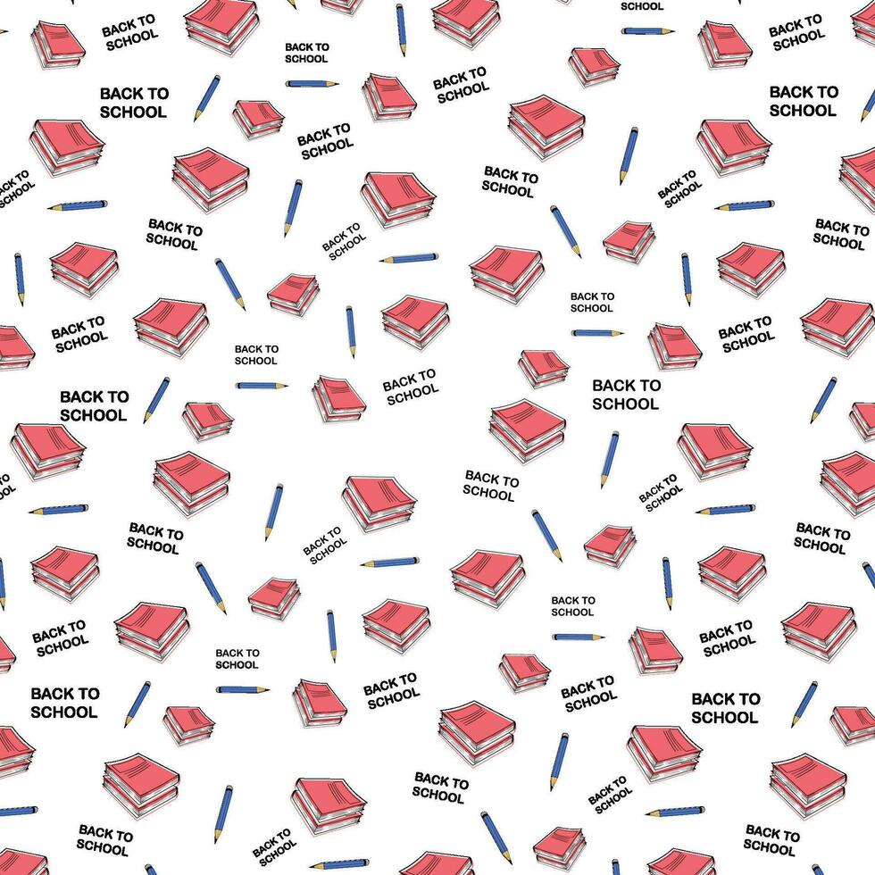 hand- getrokken boeken en potlood ontwerp terug naar school- patronen vector
