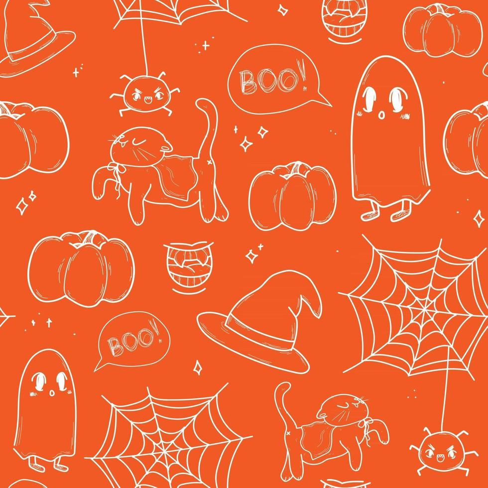 schattig oranje patroon met lijn witte kat pompoen halloween naadloze achtergrond textiel voor kinderen minimalisme papier plakboek voor kinderen vector