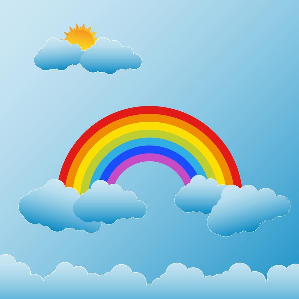 regenboog met zon en wolken vector