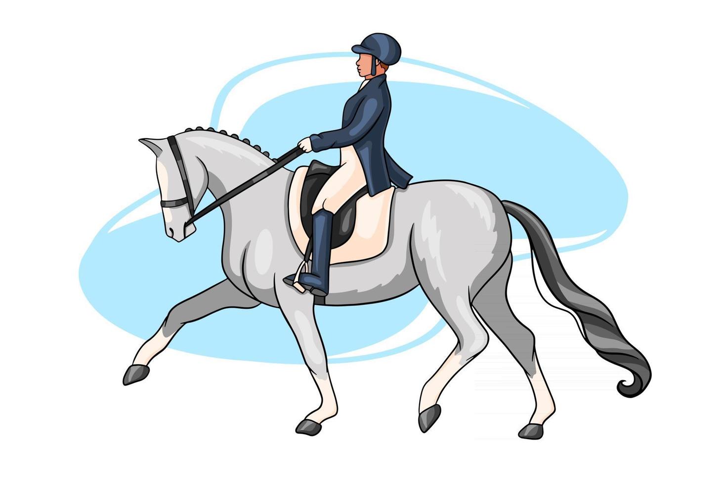 paardrijden vrouw rijden dressuurpaard in cartoon stijl vector
