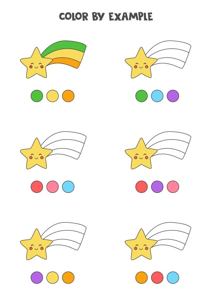 kleur schattige wolken met regenboogster door voorbeelden werkblad voor kinderen vector