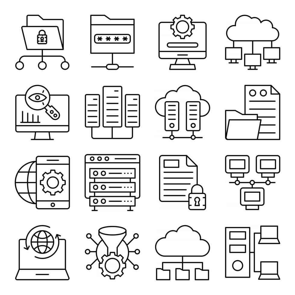 pakket gegevens en hardware lineaire pictogrammen vector