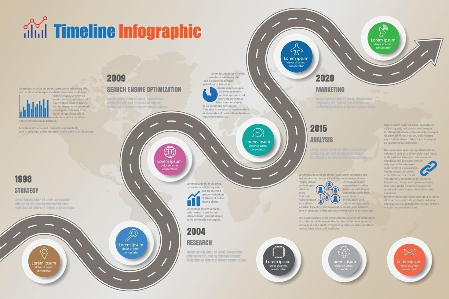 zakelijke routekaart tijdlijn infographic pictogrammen ontworpen voor abstracte achtergrond sjabloon element moderne diagram proces webpagina's technologie digitale marketing gegevens presentatie grafiek vectorillustratie vector