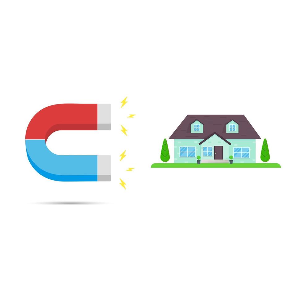 rood en blauw hoefijzermagneet pictogram teken trekken huis onroerend goed concept vlakke stijl ontwerp vectorillustratie geïsoleerd op een witte achtergrond vector