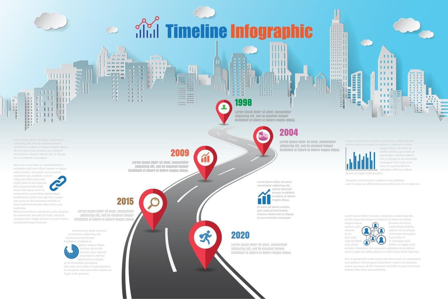 zakelijke routekaart tijdlijn infographic stad ontworpen voor abstracte achtergrond sjabloon mijlpaal element modern diagram proces technologie digitale marketing gegevens presentatie grafiek vectorillustratie vector