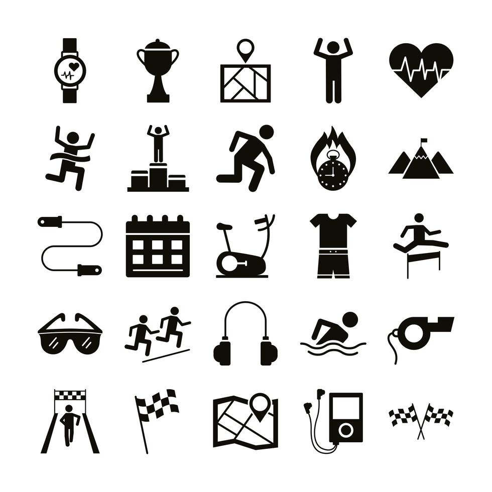 bundel hardlopers en tracks set pictogrammen vector