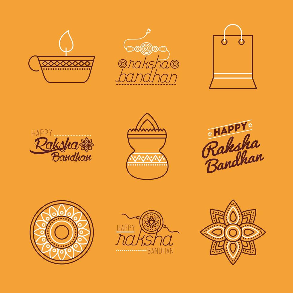 bundel van gelukkige raksha bandhan viering set pictogrammen vector