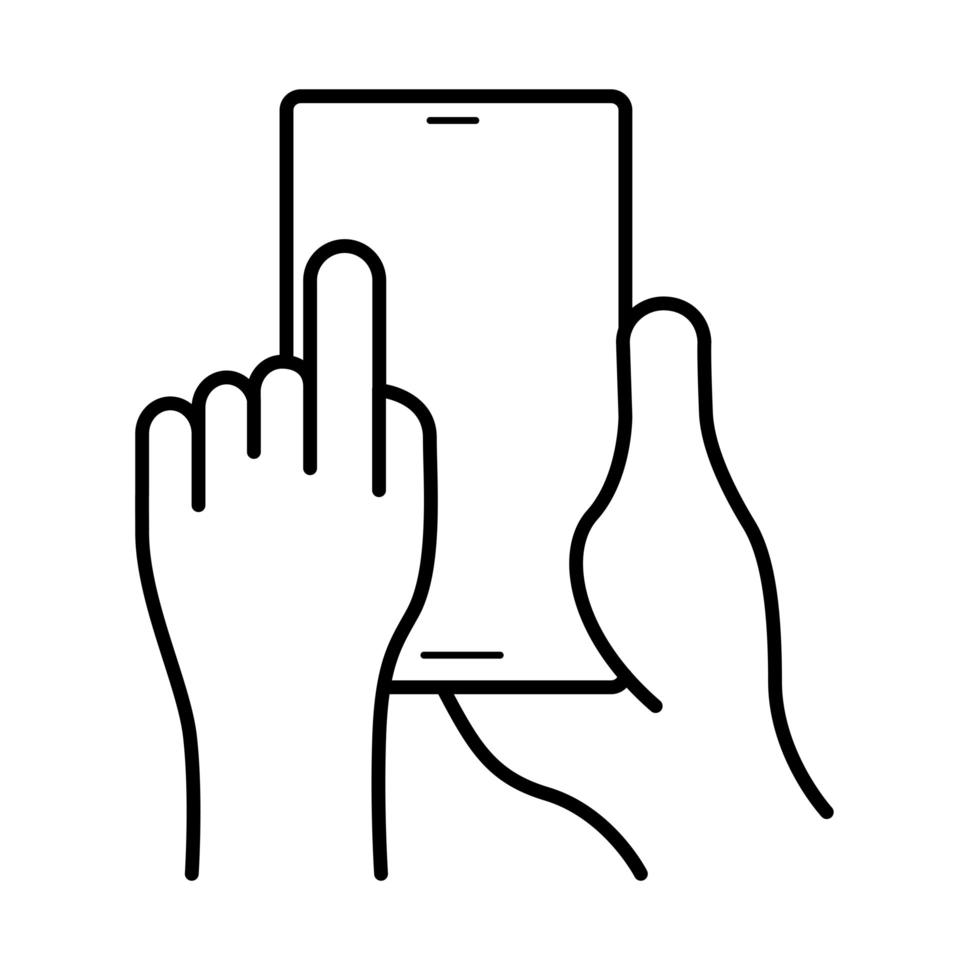 handen met behulp van smartphone lijn stijlicoon apparaat vector