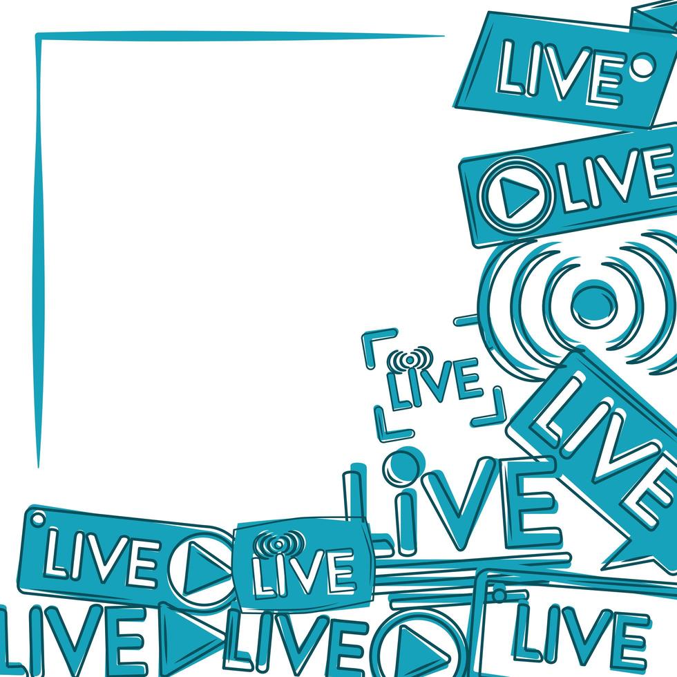 blauwe tekens van live streaming en uitzending van online video vector