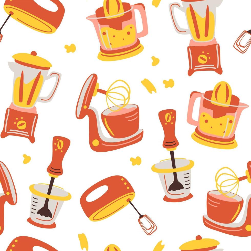 naadloze patroon met keukenapparatuur huishoudelijke kookgereedschappen mixer juicer blender huishoudelijke apparaten voor de keuken achtergrond voor restaurant menu textiel wallpapers vector
