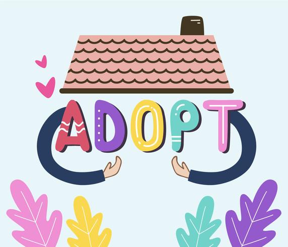 Internationaal adoptiebewustzijnsconcept met huis en hand vector