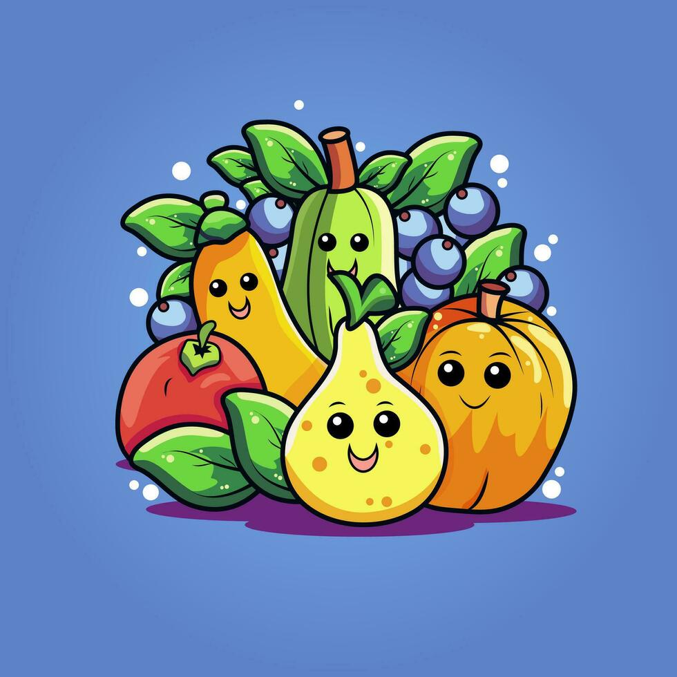 assortiment voedsel tekenfilm karakter van groente en fruit. vector