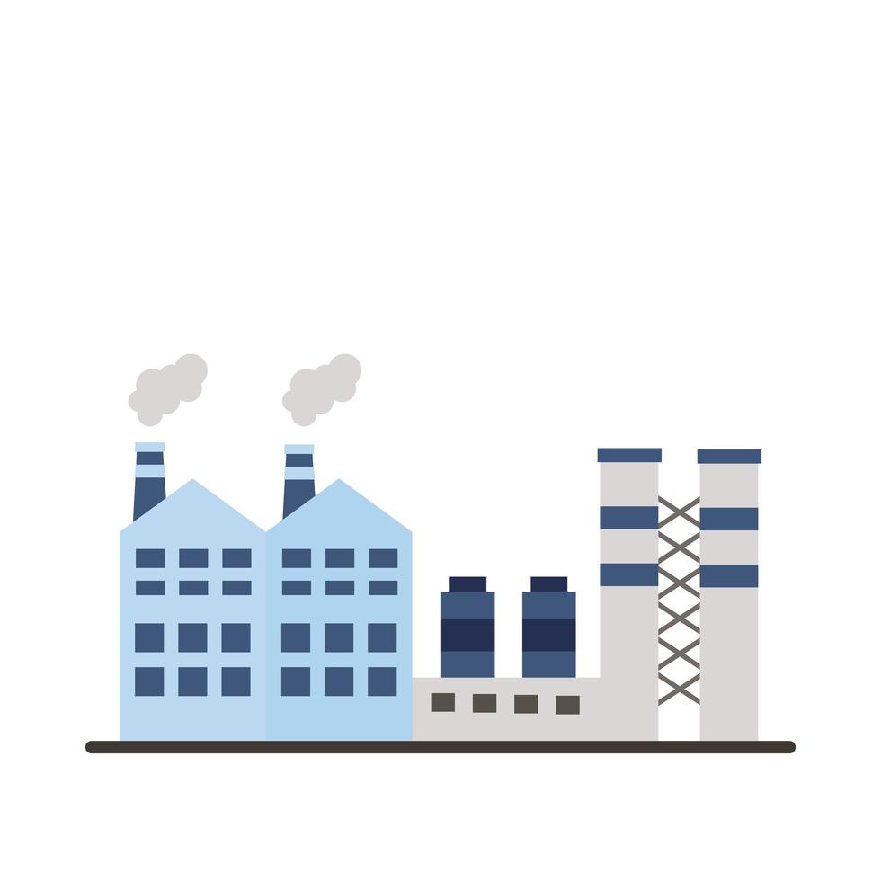 industrie fabrieksgebouwen en schoorstenen vlakke stijliconen vector