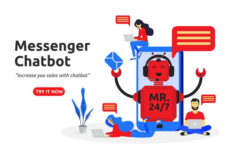 Messenger chatbot concept moderne platte ontwerp. virtuele assistent vector