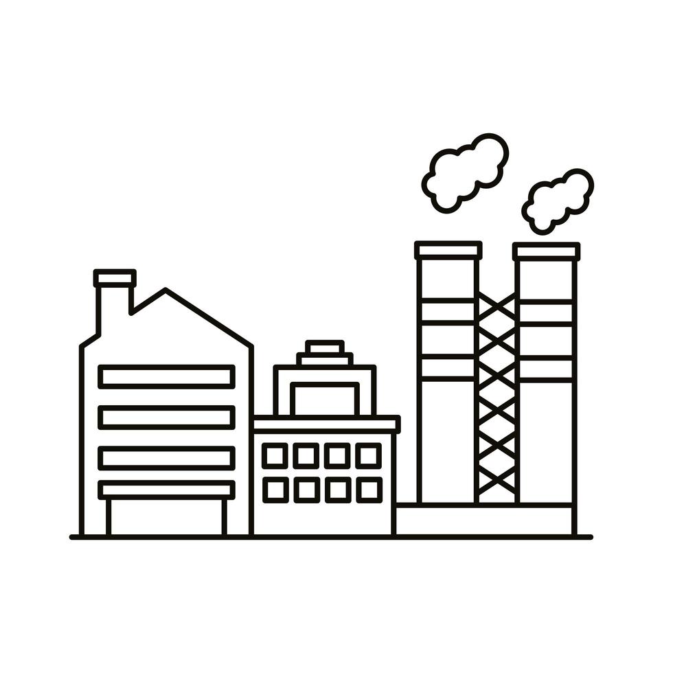 industrie fabrieksgebouwen en schoorstenen lijn stijliconen vector