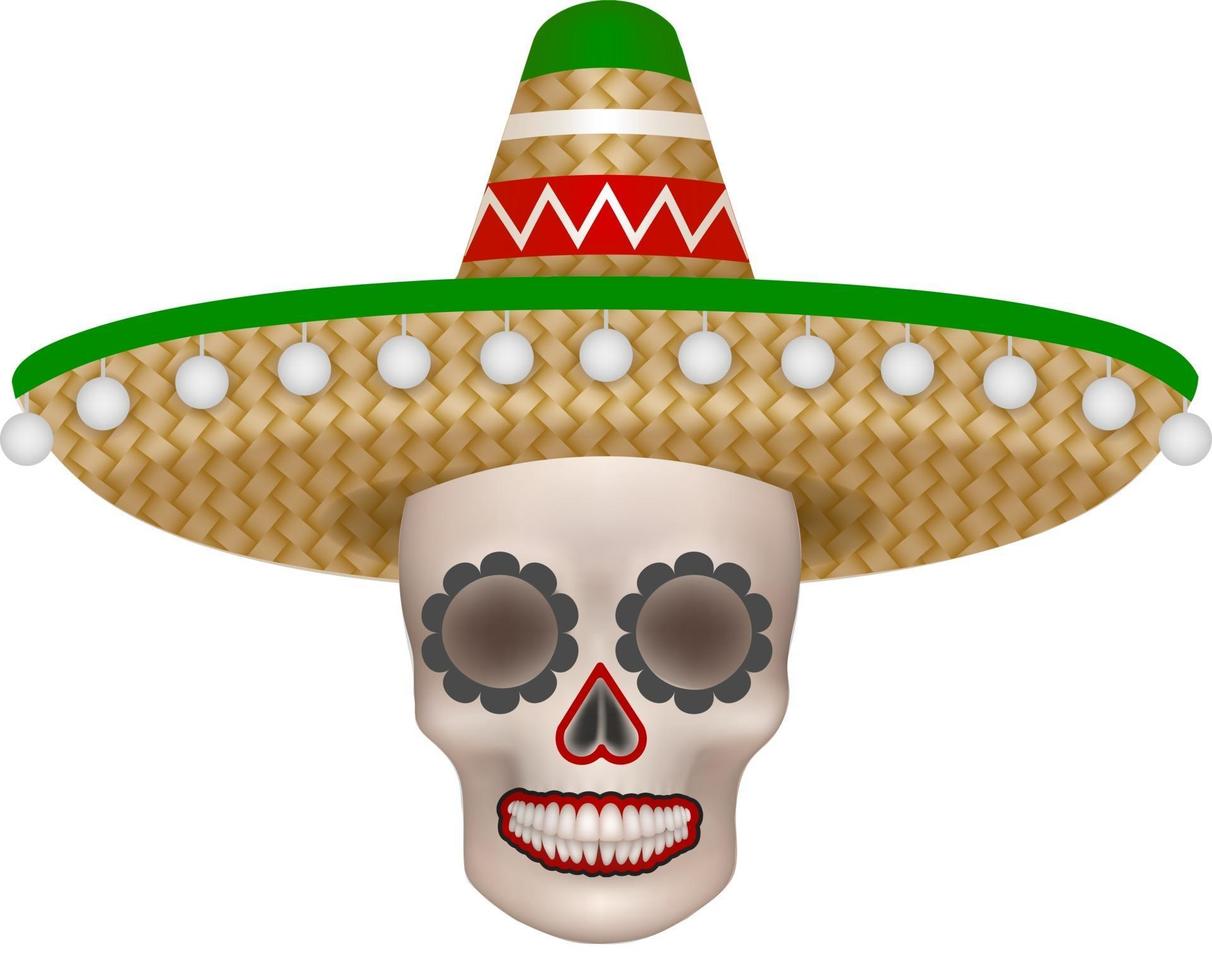 Mexicaanse schedel met sombrero vector