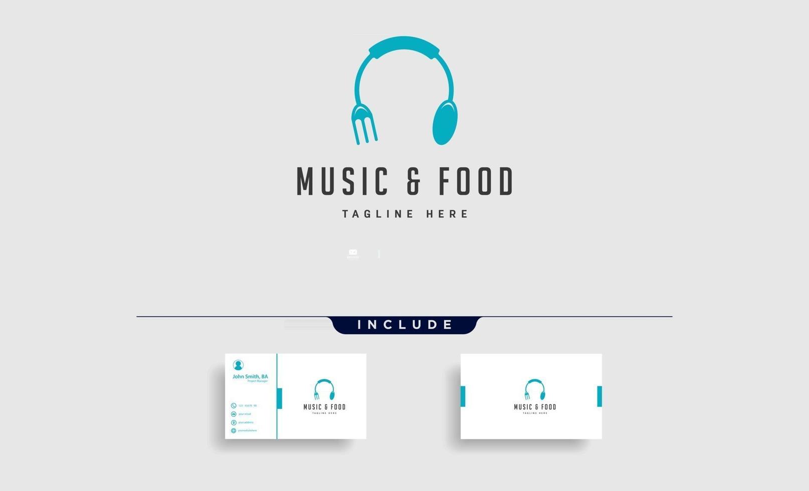 muziek eten eenvoudig plat logo ontwerp vector illustratie pictogram element logo met visitekaartje