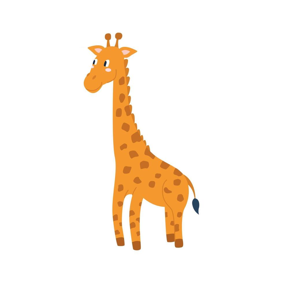 schattige grappige giraf op een witte achtergrond vector afbeelding in cartoon vlakke stijl decor voor kinderposters ansichtkaarten kleding en interieurdecoratie