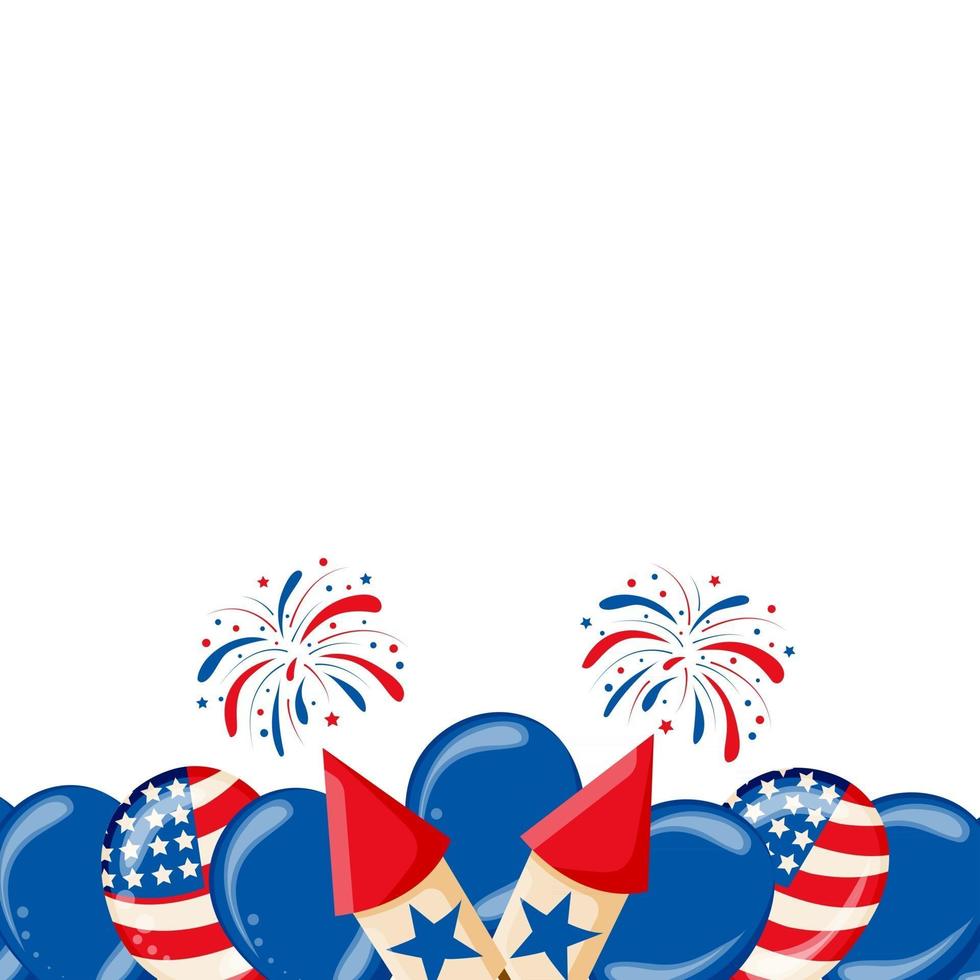 4 juli usa onafhankelijkheidsdag viering achtergrond met ballonnen vlag en confetti feestelijke grens plat lag vectorillustratie vector