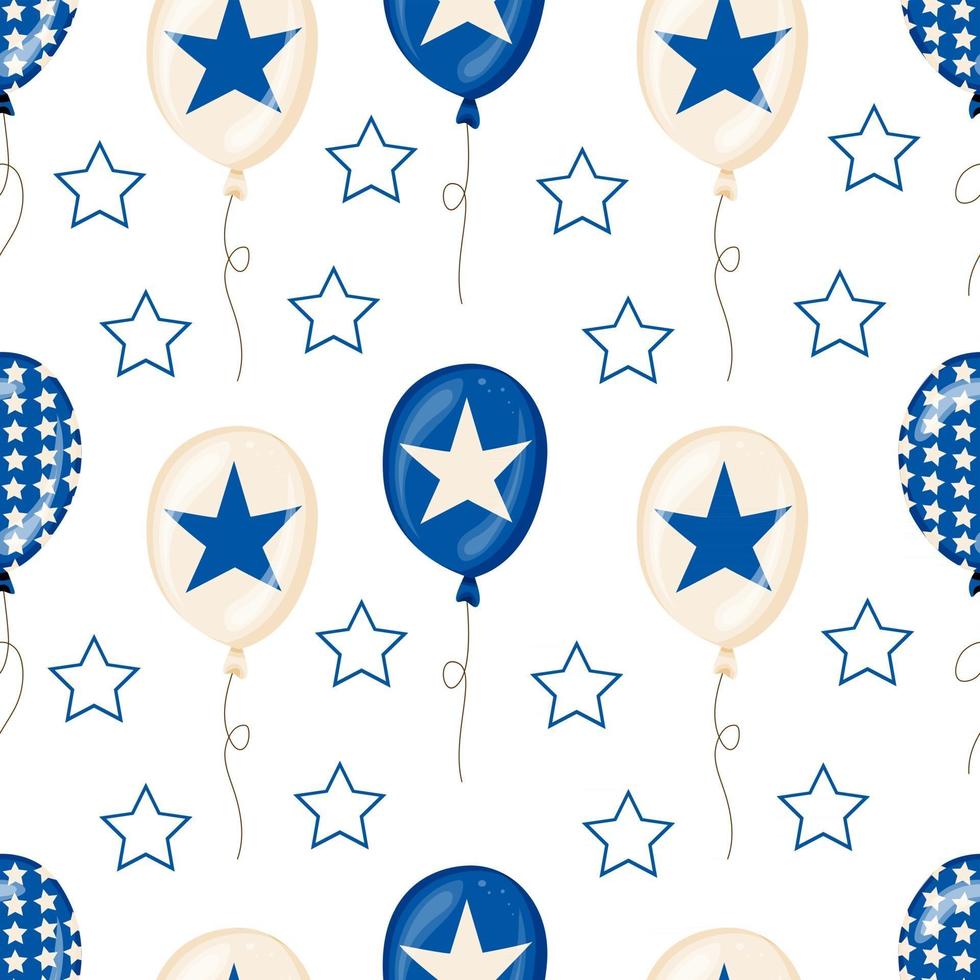 naadloze patroon blauwe ballonnen met sterren voor onafhankelijkheidsdag Amerikaanse patriottische stof transparante achtergrond vector