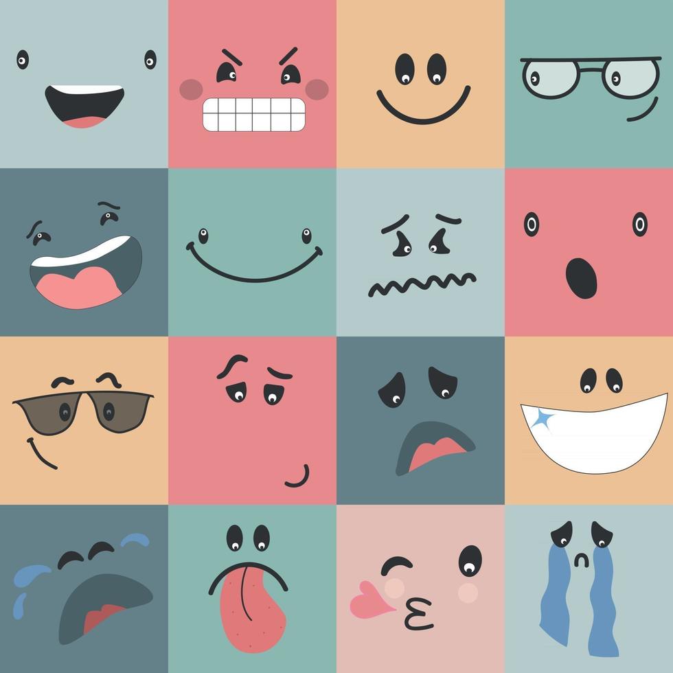 kleurrijke abstracte emoticons set komische gezichten met verschillende emoties verschillende kleurrijke karakters cartoon stijl plat ontwerp emoji gezichten emoticon glimlach digitale smiley uitdrukking emotie gevoelens chat boodschapper cartoon emotes vector