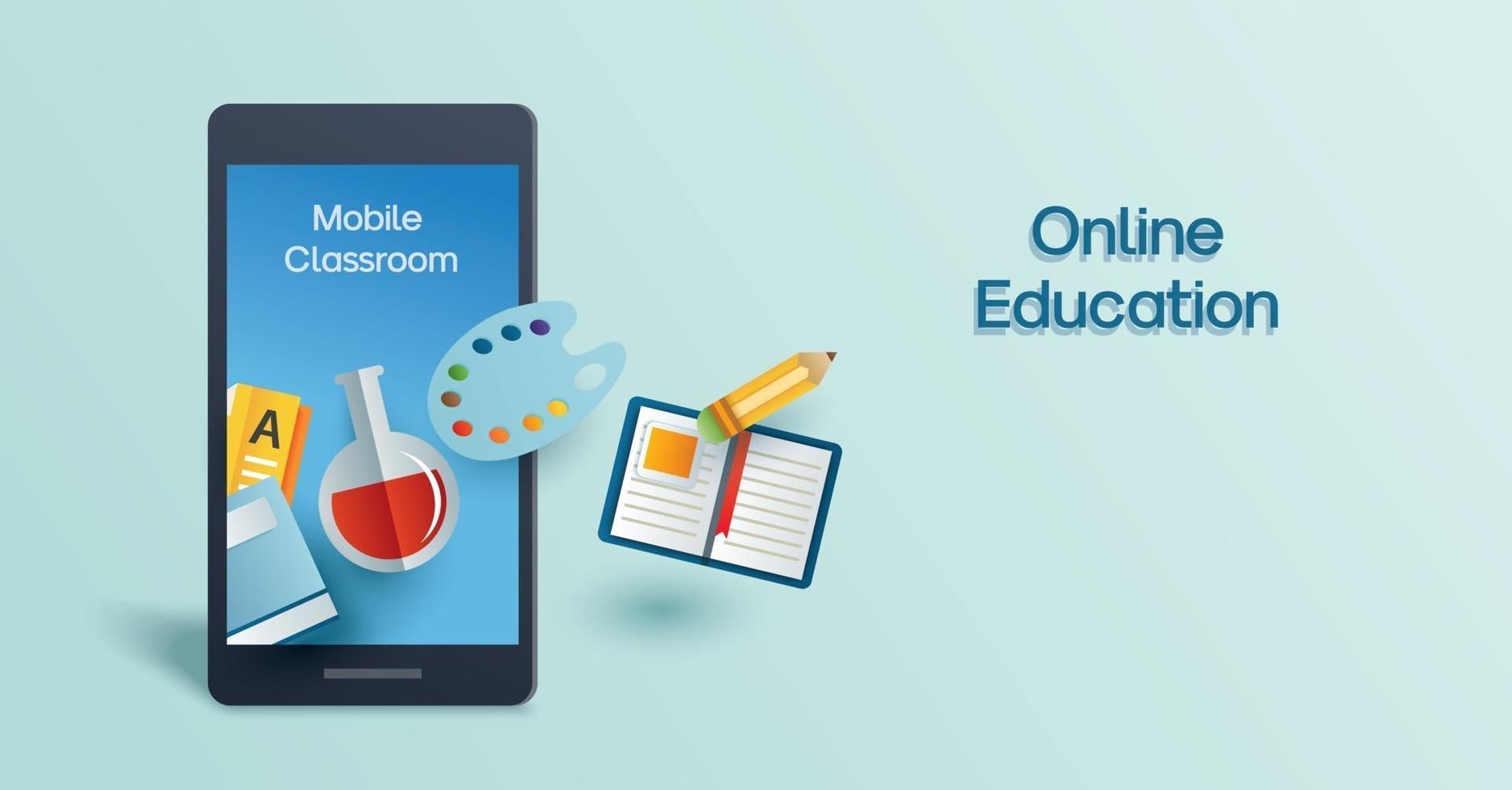 online onderwijs leren op mobiele telefoon thuis leren met sociaal afstandsconcept vector