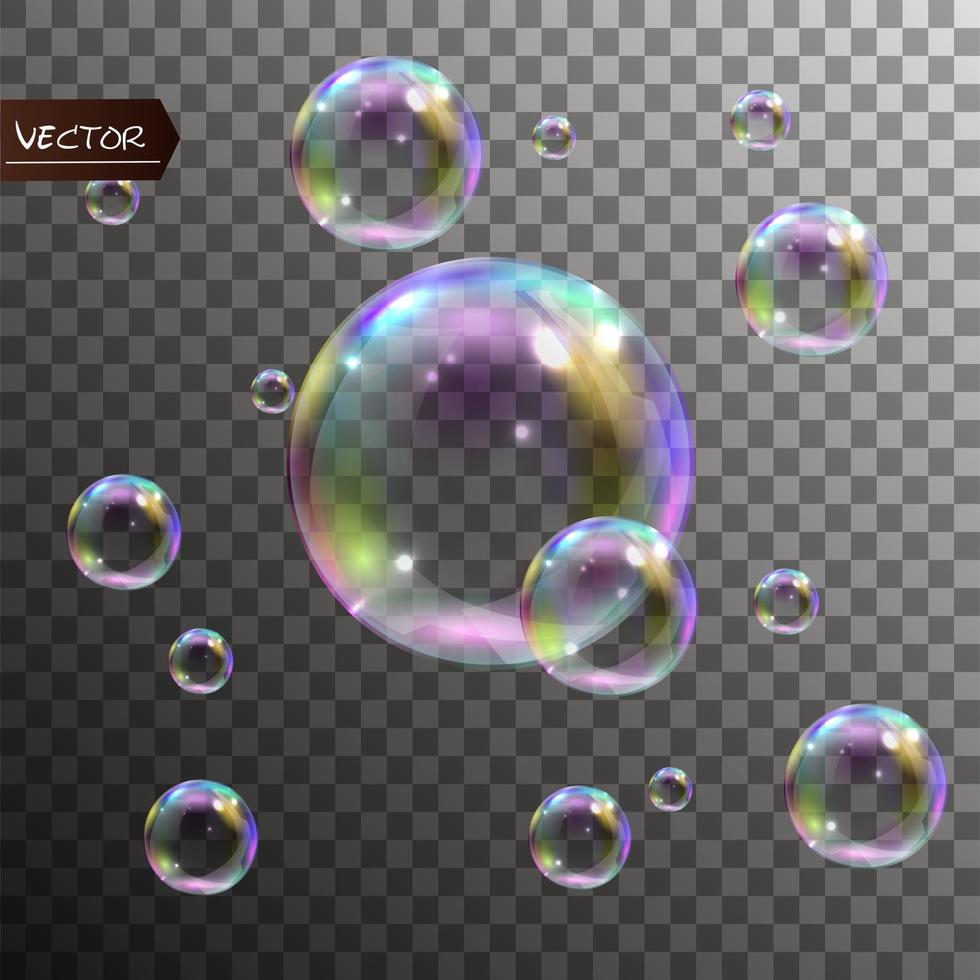realistische zeepbellen met regenboogbezinning geplaatste geïsoleerde vectorillustratie vector
