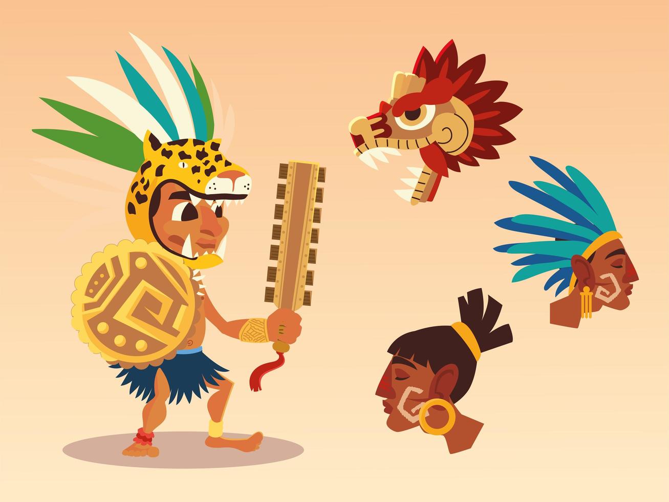 Azteekse krijger traditionele oude slangcultuur vector