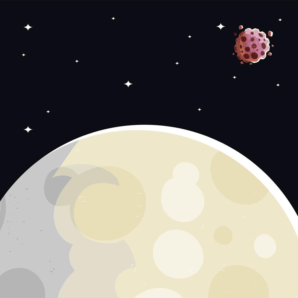 ruimte nacht maan sterren en asteroïden donkere achtergrond vector