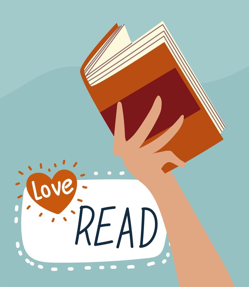 vrouwelijke hand houdt boek liefde gelezen vector