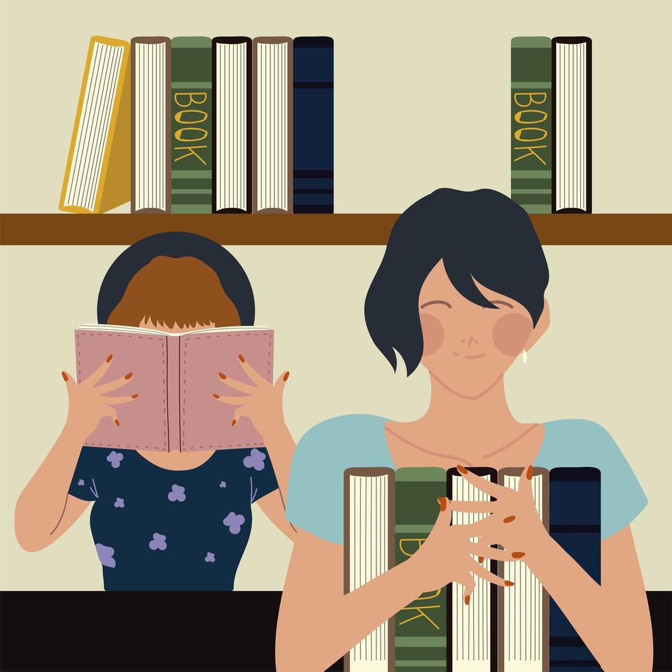 vrouwen houden een boek in hun handen boekhandel leerboeken lezen vector