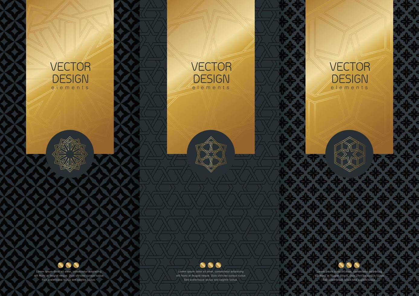 vector set verpakking sjablonen zwart gouden labels en frames voor luxeproducten in trendy lineaire stijl