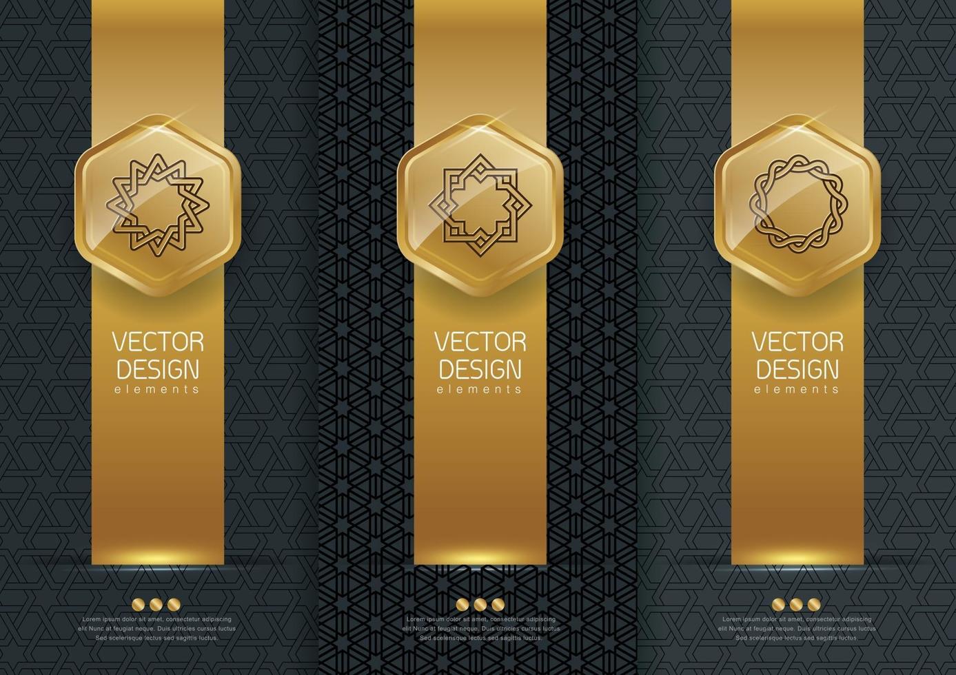 vector set verpakking sjablonen zwart gouden labels en frames voor luxeproducten in trendy lineaire stijl