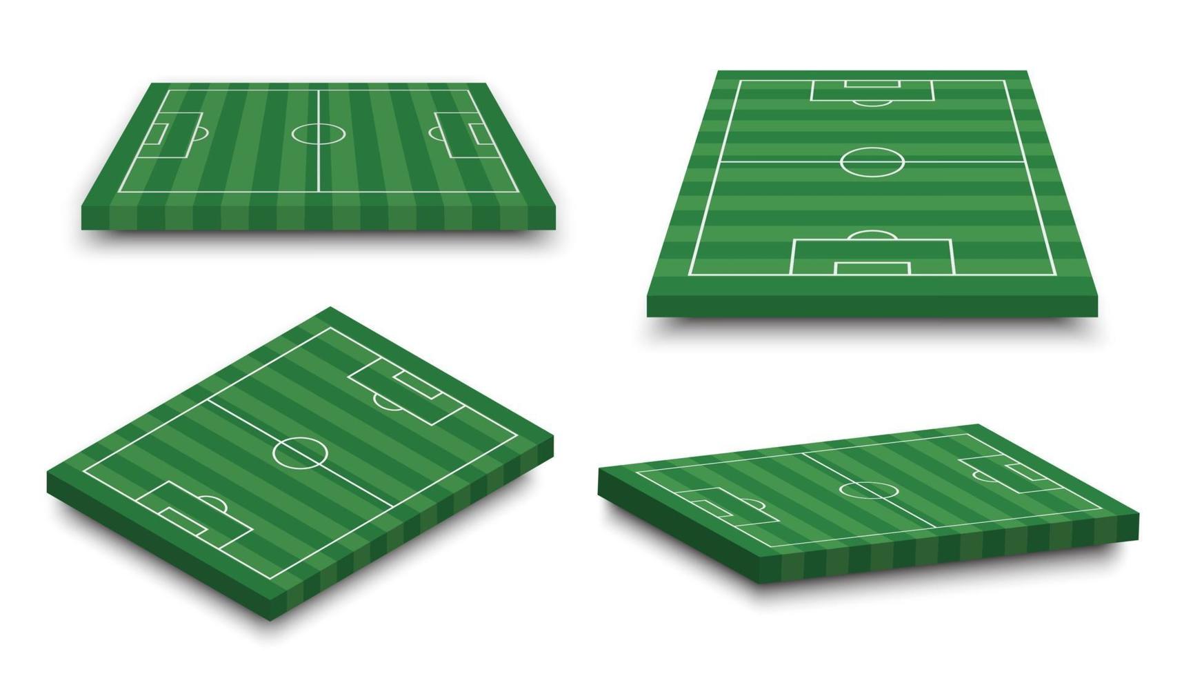 set van 3d voetbalveld op witte geïsoleerde achtergrond perspectief en isometrische aspect vector