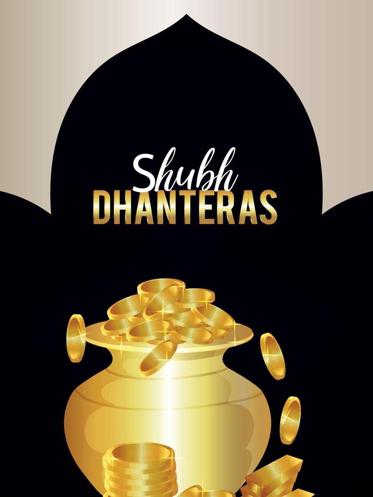 shubh dhanteras indische festivalvlieger met gouden muntpot vector