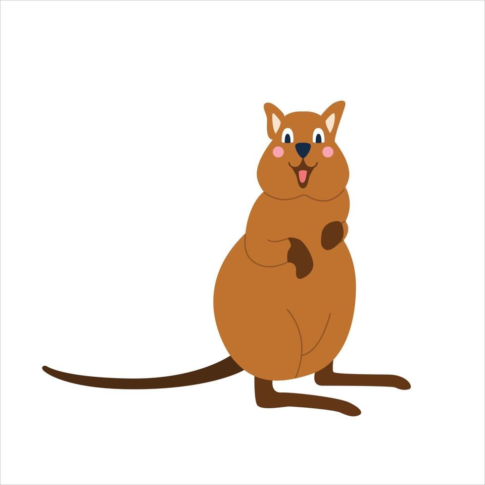 leuke grappige quokka op witte achtergrond vector afbeelding in cartoon vlakke stijl decor voor kinderposters ansichtkaarten kleding en interieurdecoratie