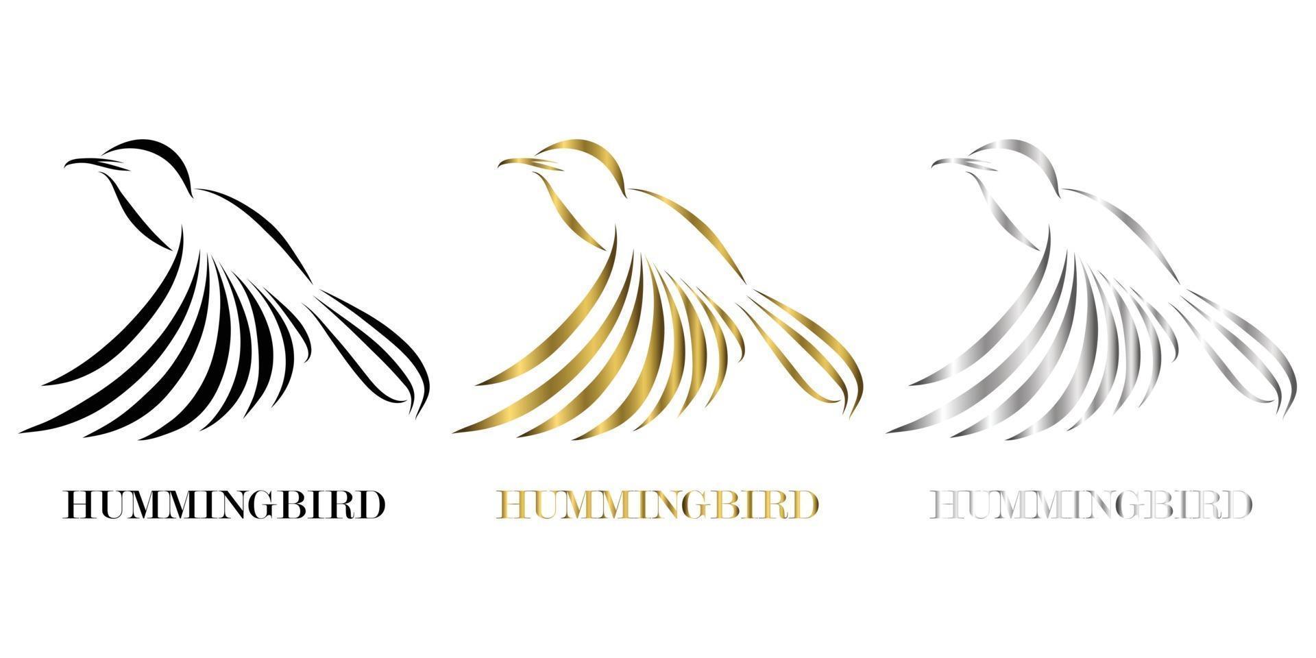drie kleuren zwart goud zilver lijntekeningen vectorillustratie op een witte achtergrond van vliegende kolibries geschikt voor het maken van logo's vector