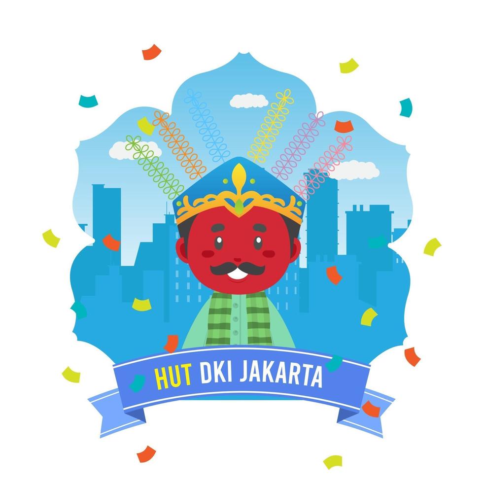 verjaardag jakarta wenskaart met traditionele pop vector