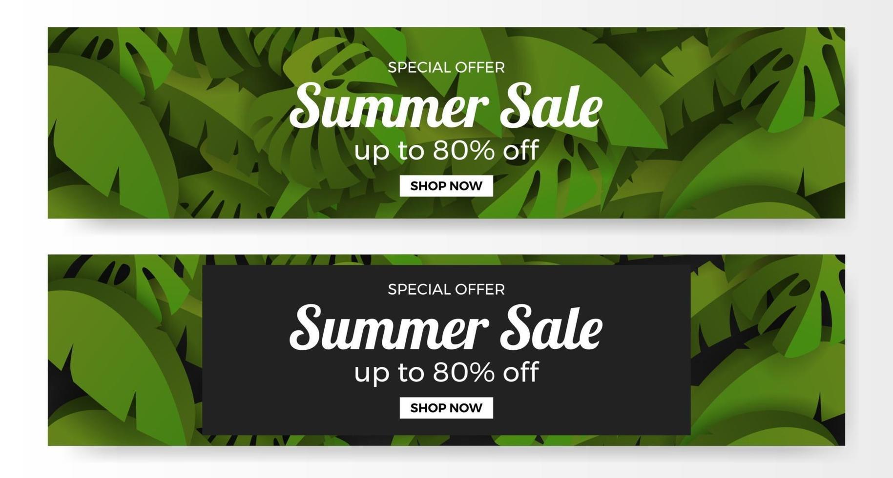 zomer verkoop aanbieding banner promotie met groene tropische bladeren illustratie concept vector