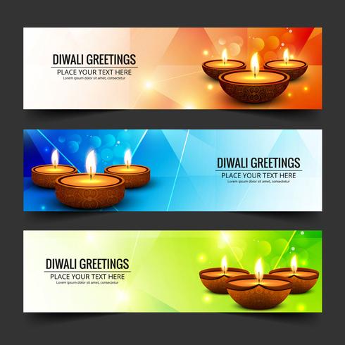 Gelukkige diwali diya olielamp festival headers instellen ontwerp vector