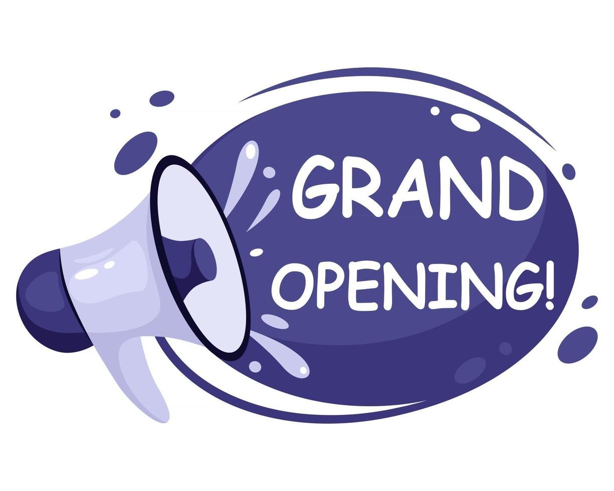 grootse opening heropening we zijn open banner uitnodigingsposters met megafoonluidspreker vector