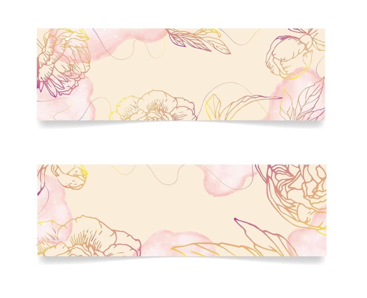 minimale florale achtergrond met hand getrokken tropische bloemen en bladeren abstracte romantische banner sjabloon gefeliciteerd moderne vector concept