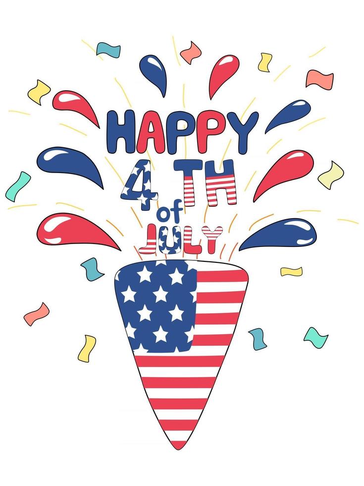 dit 4 juli-amerikaanse feestdag doodle-stijl ontwerp kan worden toegepast op feestdagen zoals uitnodigingskaarten kamer decoraties sieraden hoeden t-shirts geschenken digitaal printen en meer vector