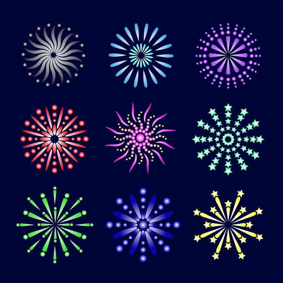 set van vuurwerk iconen vector